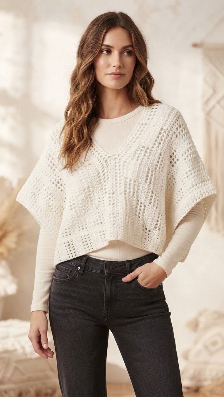 Handmade Crochet Poncho Granny Square Boho Fall Sweater medium festival cottagec
